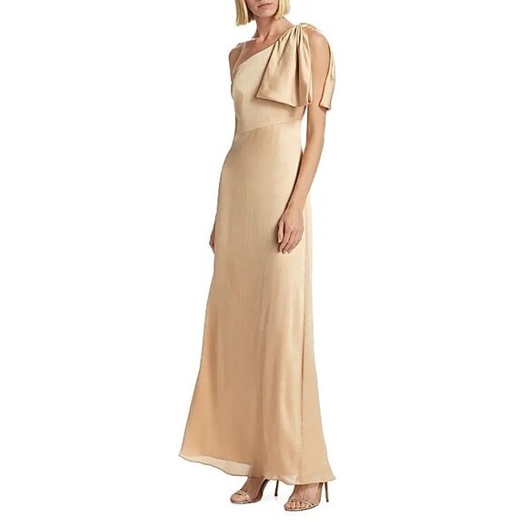 SACHIN & BABI chelsea crinkle dress gown one shoulder satin champagne evening 6 - Picture 2 of 10